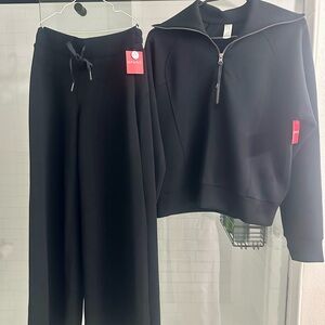 Brand New With Tags SPANX Women's Black Wide Leg Pants & Half Zip Top